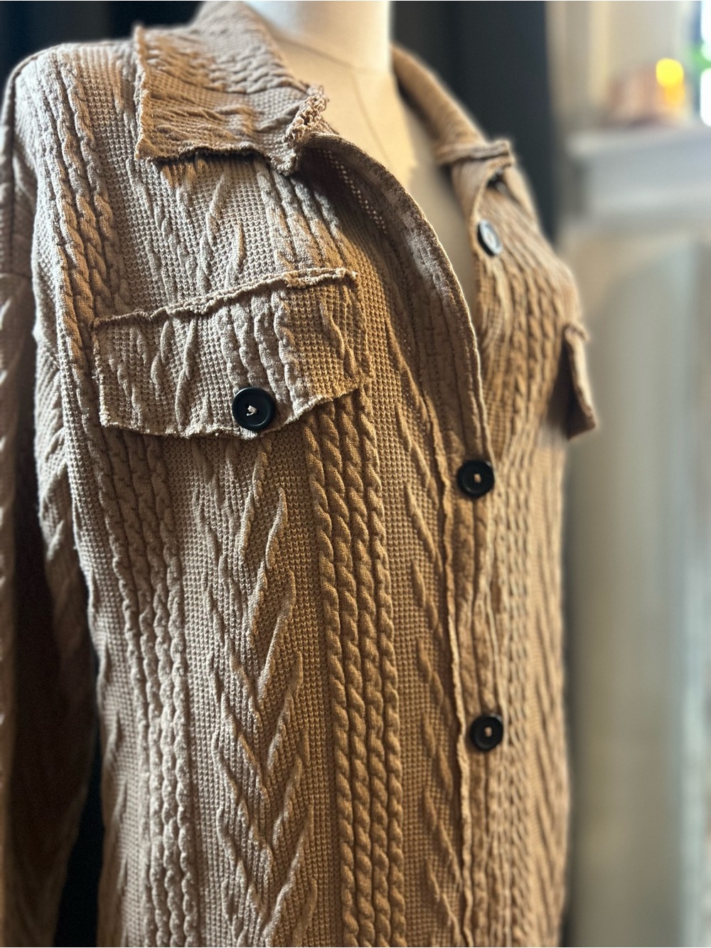 Cable Knit Button-Up Cardigan - Picture 2 of 6